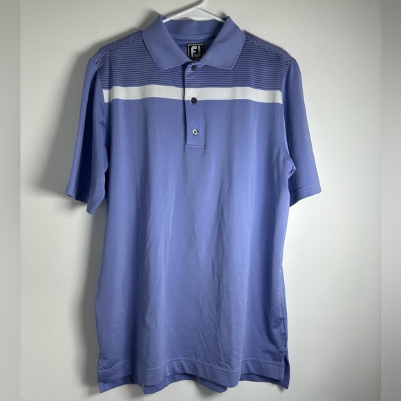 FootJoy FJ Golf Polo Shirt, Men’s Size Medium White Blue Striped Short Sleeve. - Picture 1 of 11